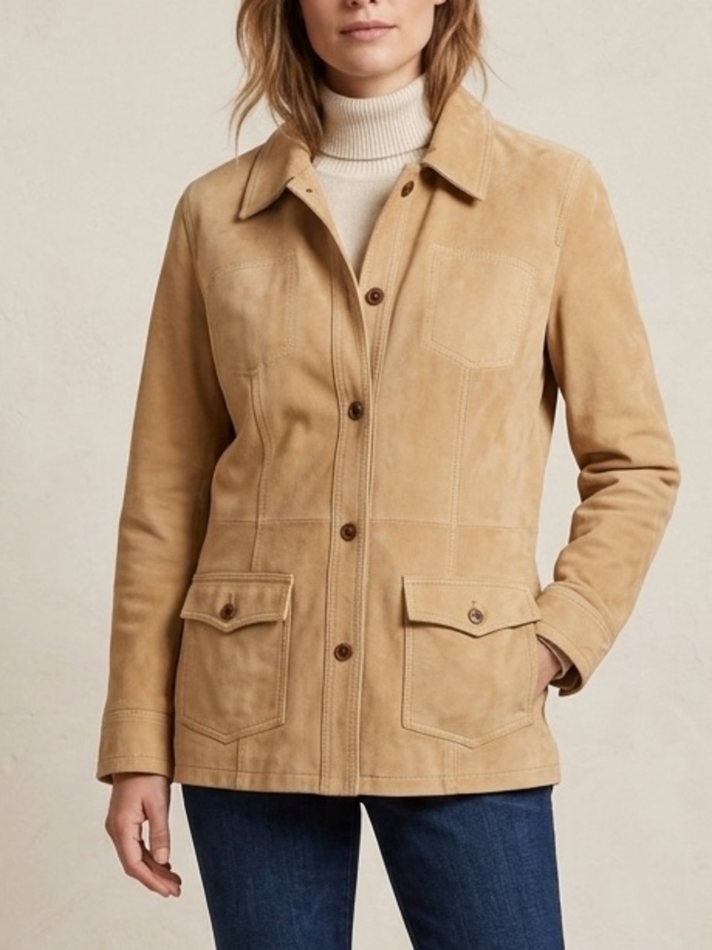 Women’s Suede Button-Front Jacket - Tan